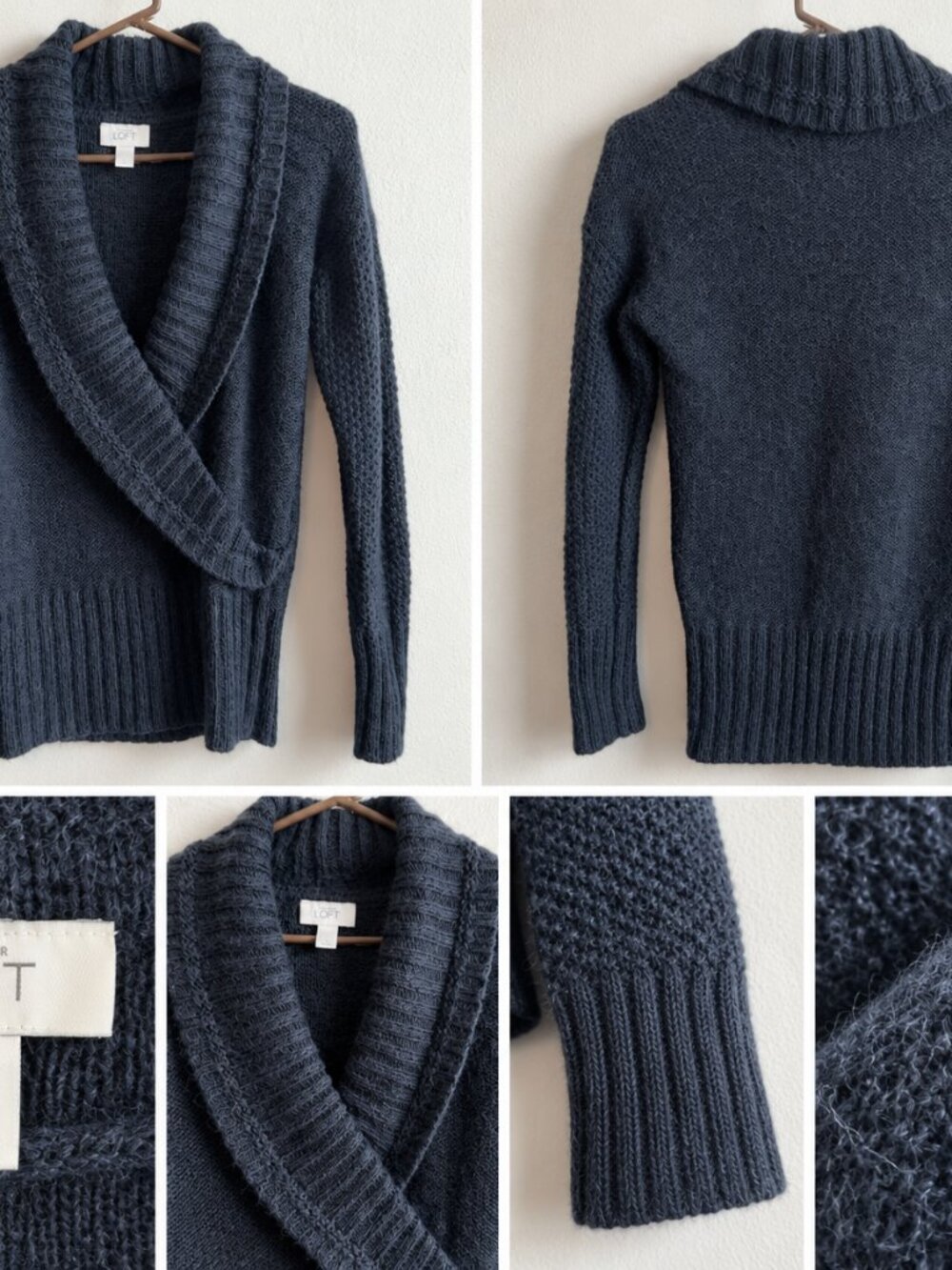 LOFT Shawl Collar Knit Sweater – Dark Charcoal Blue – Size M